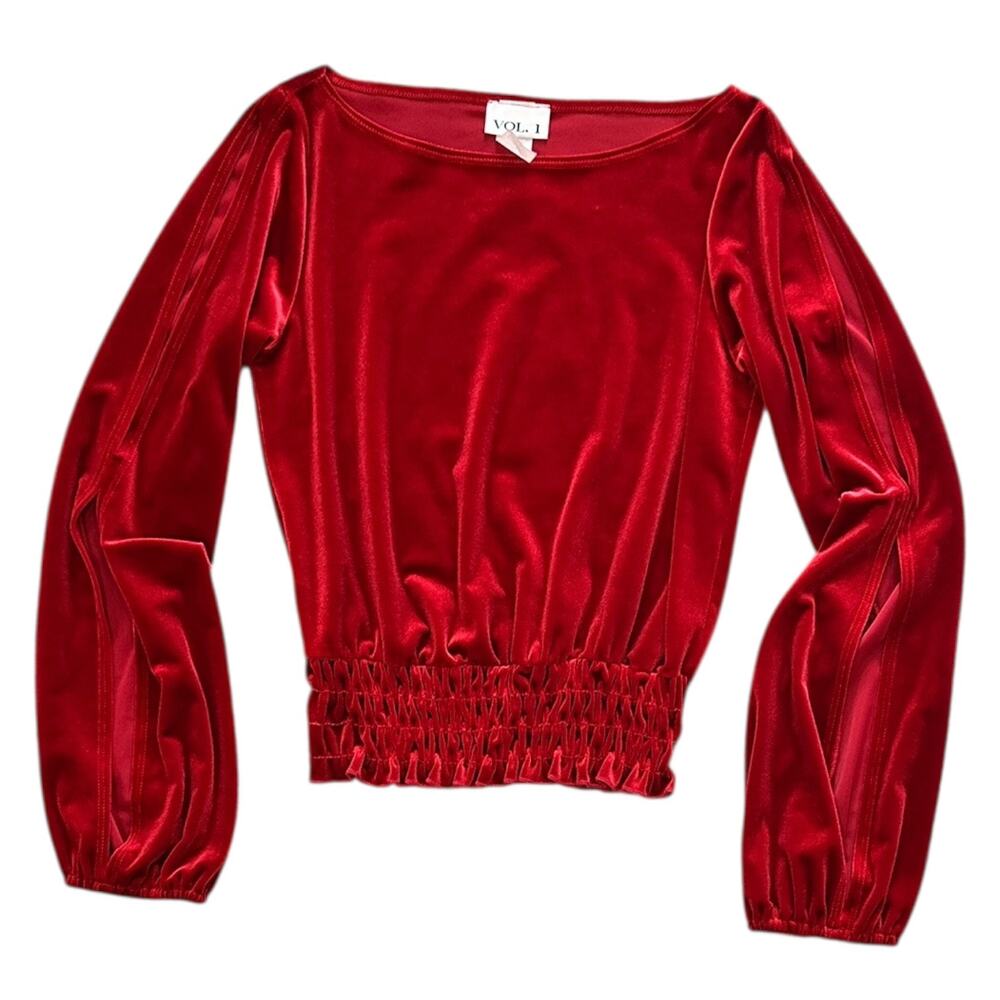 Y2k Vol. 1 Velour Cold Shoulder/Slit Sleeve Blouse